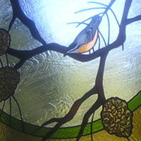 Stained Glass Handpainted Birds Pinecones Tahoe Donner